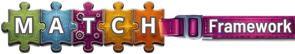 The MATCH Framework logo: five interlocking puzzle pieces M, A, T, C, H joined to a magenta harness strap and buckle.