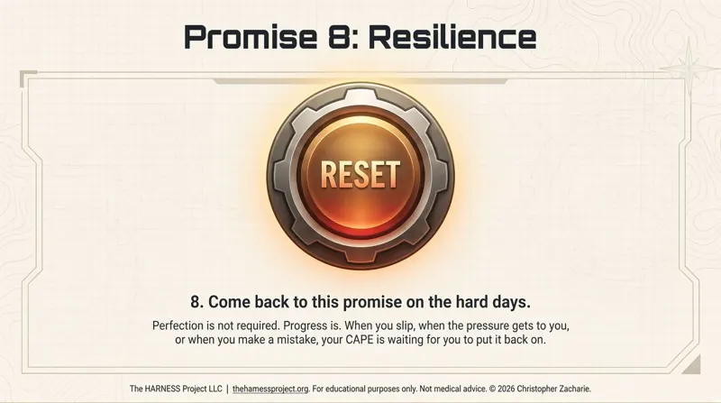 Promise 8: Resilience. Come back to this promise on the hard days. Perfection is not required. Progress is.