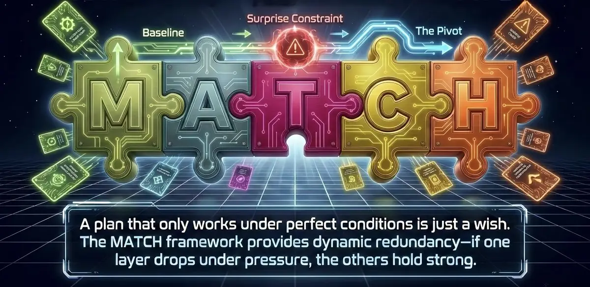 A plan that only works under perfect conditions is just a wish. The MATCH framework provides dynamic redundancy, if one layer drops under pressure, the others hold strong.